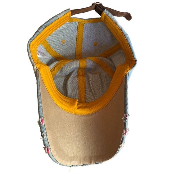 Denim Chambray Distressed Sparkle Bedazzled Rhinestone USA Hat Cap Adjustable - Picture 5 of 6